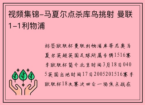视频集锦-马夏尔点杀库鸟挑射 曼联1-1利物浦